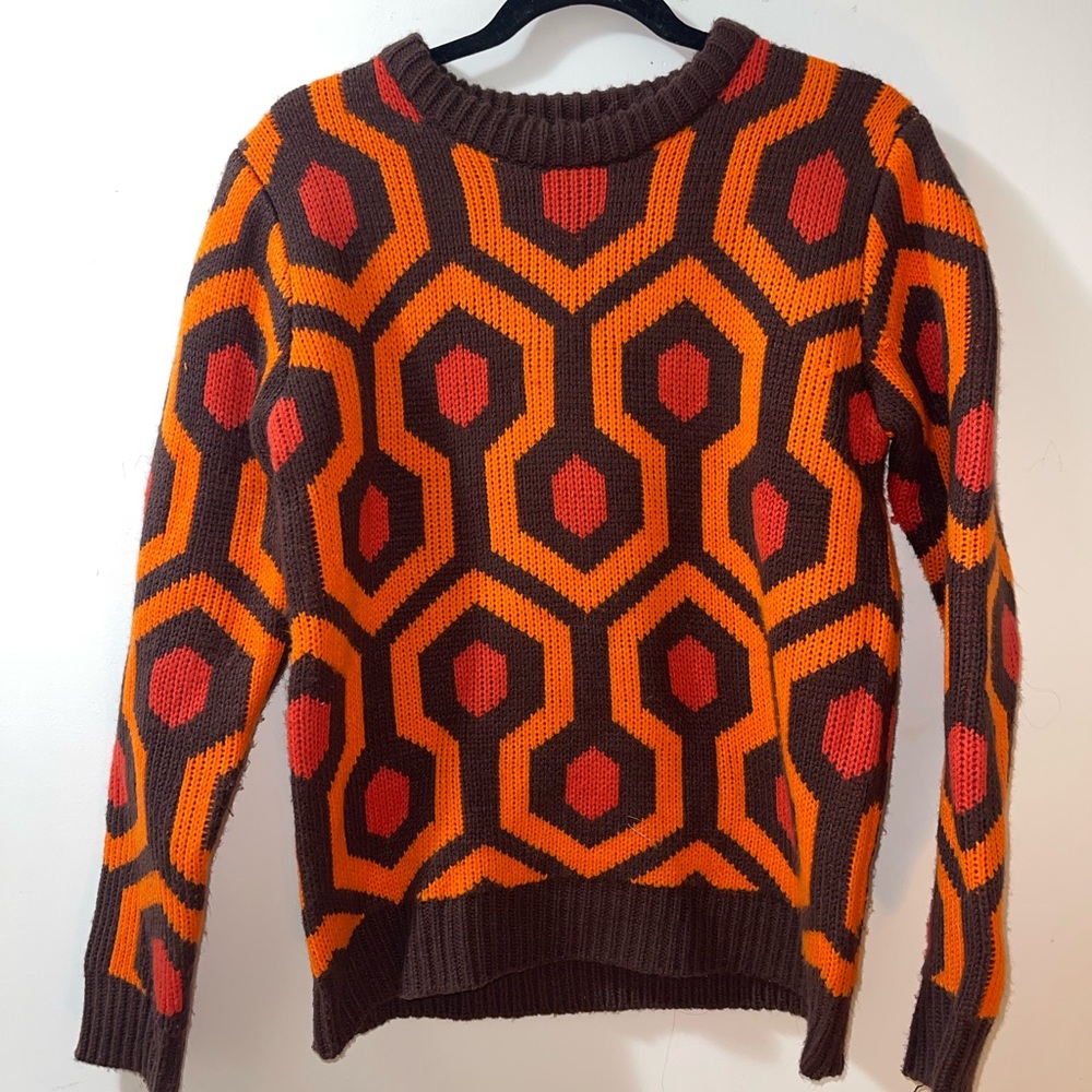 Bold Hexagon Pattern Sweater - Orange and Brown